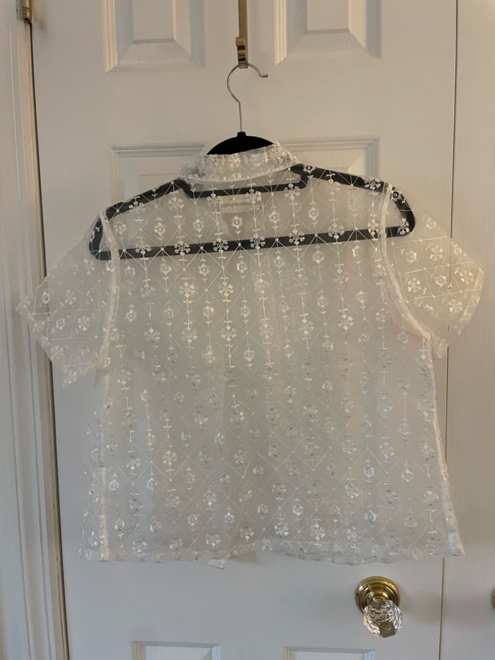 Urban Outfitters White Sheer Embroidered Button-Down Shirt - Picture 2 of 3